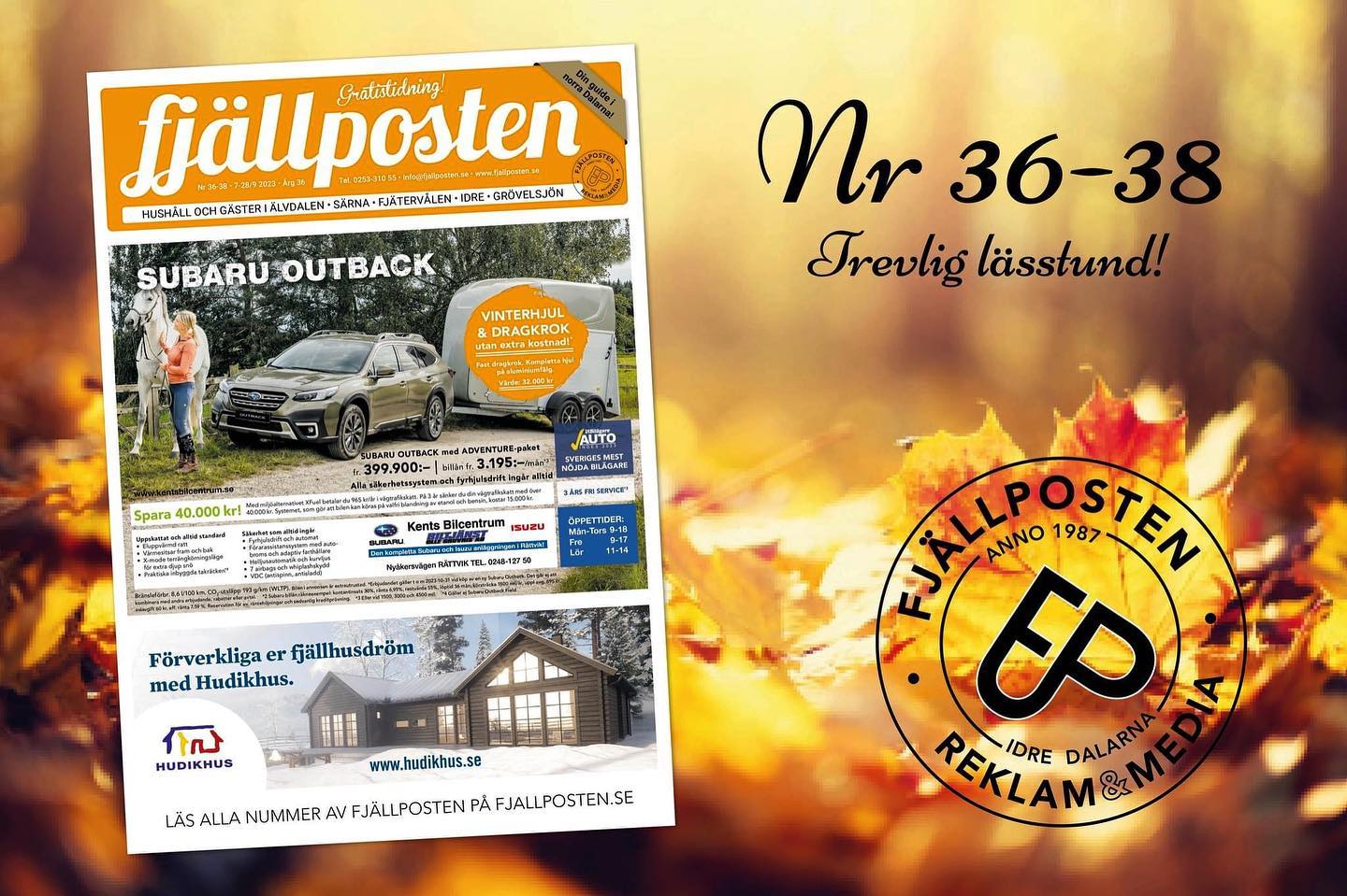 FJÄLLPOSTEN NR 36-38
Läs om besöksmål, aktiviteter, boende, mat och shopping, hantverkshjälp, köpes & säljes mm.
Trevlig läsning! 😊Malin & Lotta
Länk i profil☝️
#idre #särna #grövelsjön #älvdalen #idrefjäll #idrehimmelfjäll #dalarna #norradalarna