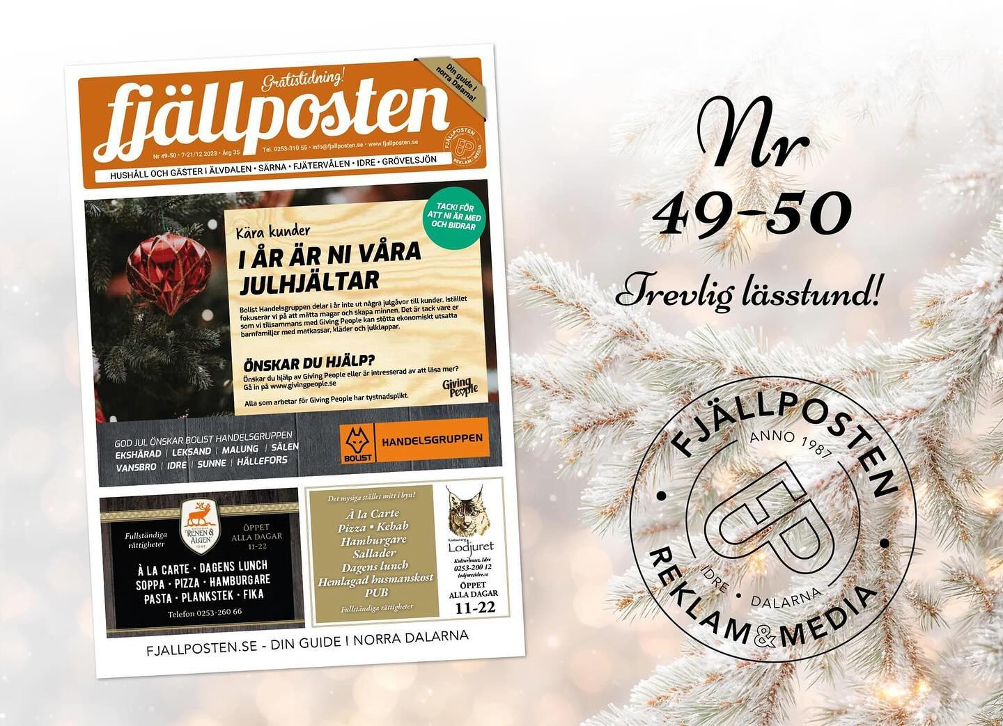 NYTT NUMMER UTE! 🌟
Julskyltning i Särna med fina erbjudanden och julklappstips från olika butiker. Nyårssupé, nyårsparty, kalastorsdag och mycket mera…
Länk i profil👆
#idre #idrefjäll #idrehimmelfjäll #särna #grövelsjön #älvdalen #fjätervålen #dalarna #norradalarna